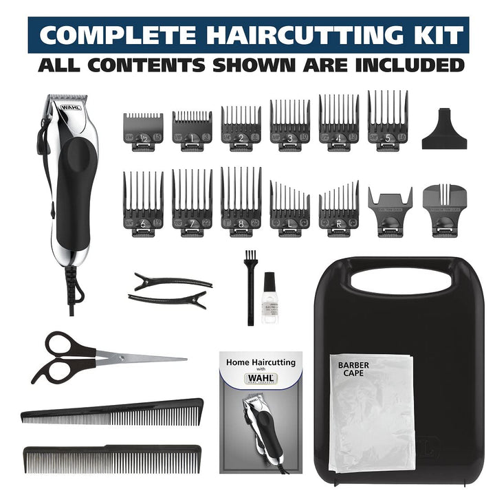 Wahl USA Chrome Pro Corded Clipper Complete Haircutting Kit for Men Ã¢â‚¬â€œ Powerful Total Hair Clipping, Beard Trimming, & Grooming - Model 3024635