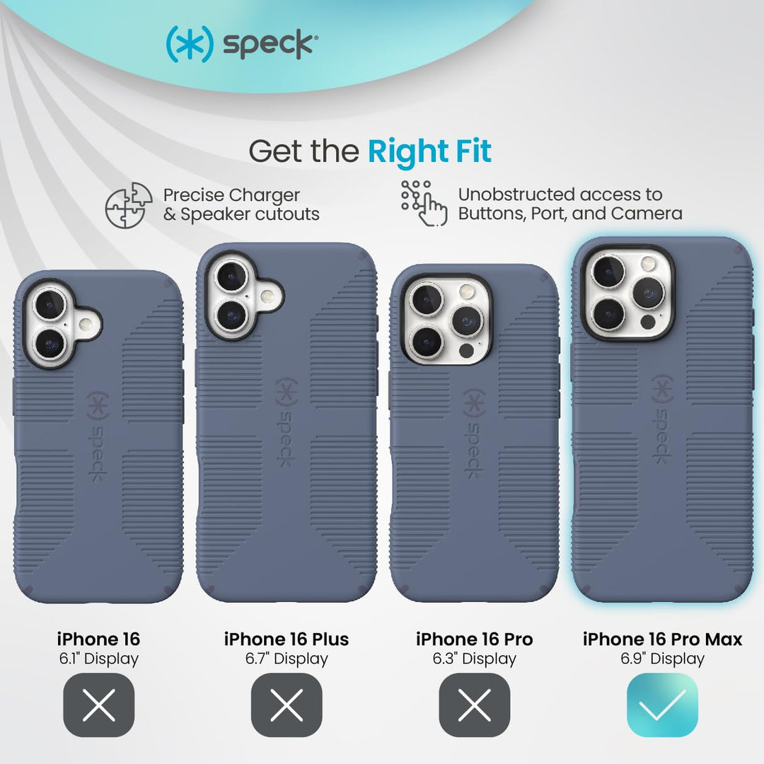 Speck iPhone 16 Pro Max Case - CandyShell Grip Case for Women and Men - Blue/Faded Denim Retail $39.95