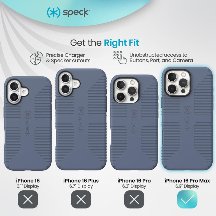 Speck iPhone 16 Pro Max Case - CandyShell Grip Case for Women and Men - Blue/Faded Denim Retail $39.95