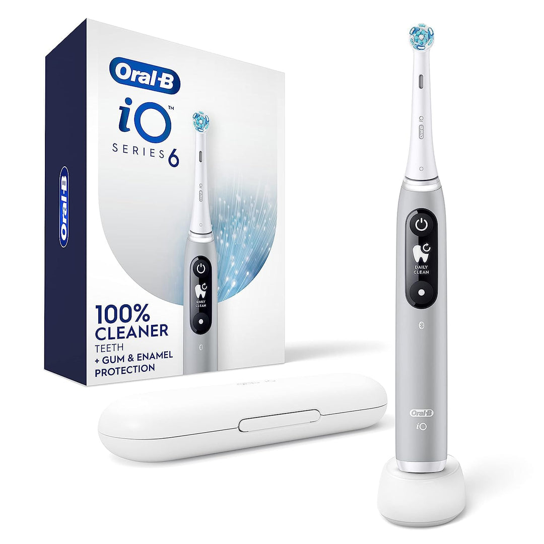 Oral-B Rechargeable Electric Toothbrush, iO6 Connected Coach, 5 Cleaning Modes, Visual Pressure Sensor to Protect Gums, Interactive Display, Travel Case, Gray Opal Retail $119.94