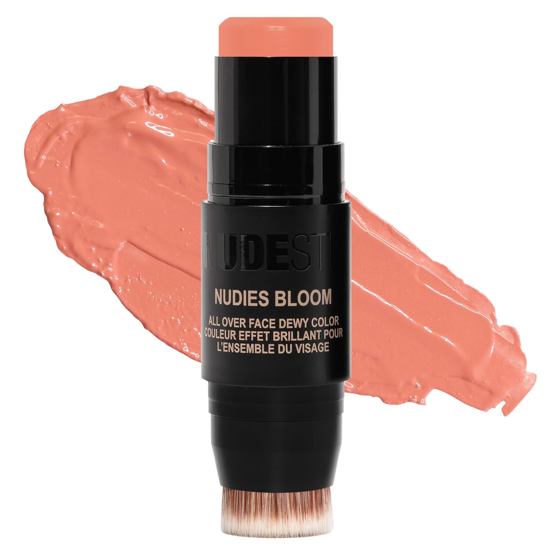Nudestix Nudies Bloom All Over Dewy Color – 3-in-1 Cream Blush Stick for Cheeks, Eyes & Lips with Built-In Brush | Sheer, Glossy Finish | Vegan, Long-Wear, Multi-Use Makeup (Sweet Peach Peony) Retail $35.00