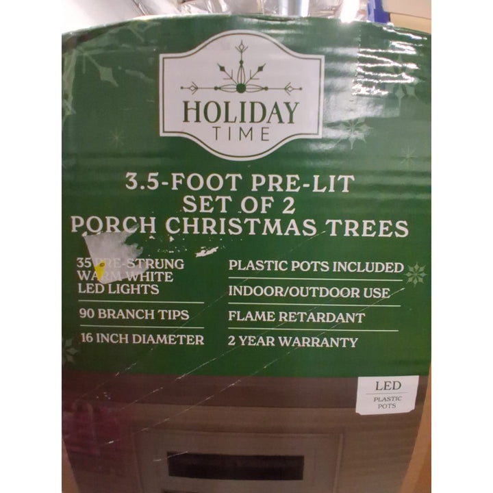 Holiday Time 3.5-Foot Pre-Lit Porch Christmas Trees, Set of 2, LED Lights, Indoor/Outdoor Retail $60.00