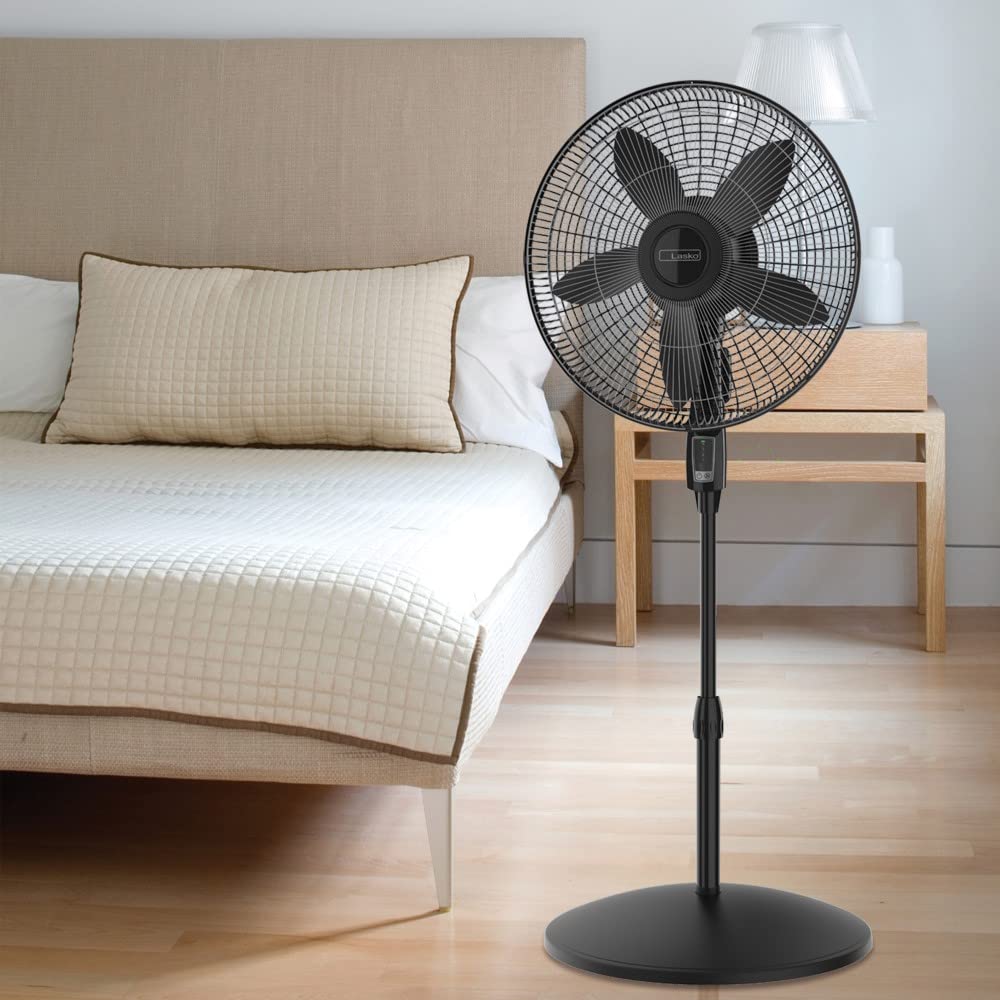 Lasko 18" Oscillating 4-Speed Large Room Pedestal Fan with Remote Control Adjustable Height Durable Metal Grill Great for Office, School and Home S18605, Black Retail $47.94