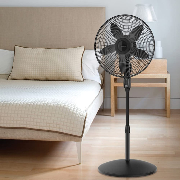 Lasko 18" Oscillating 4-Speed Large Room Pedestal Fan with Remote Control Adjustable Height Durable Metal Grill Great for Office, School and Home S18605, Black Retail $47.94