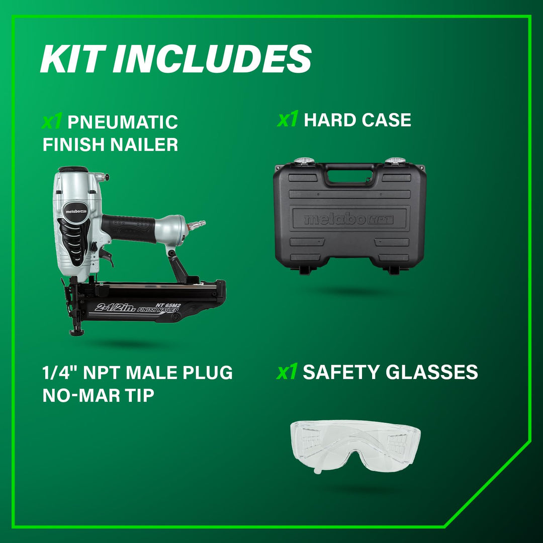 Metabo HPT Finish Nailer with Air Duster, Pro-Preferred Pneumatic Power Nailers, Ideal for Molding, Chair Rail, and Cabinetry, Lightweight 3.7 lbs, 16 Gauge, 1" to 2-1/2" Finish Nails, NT65M2S Retail $179.00