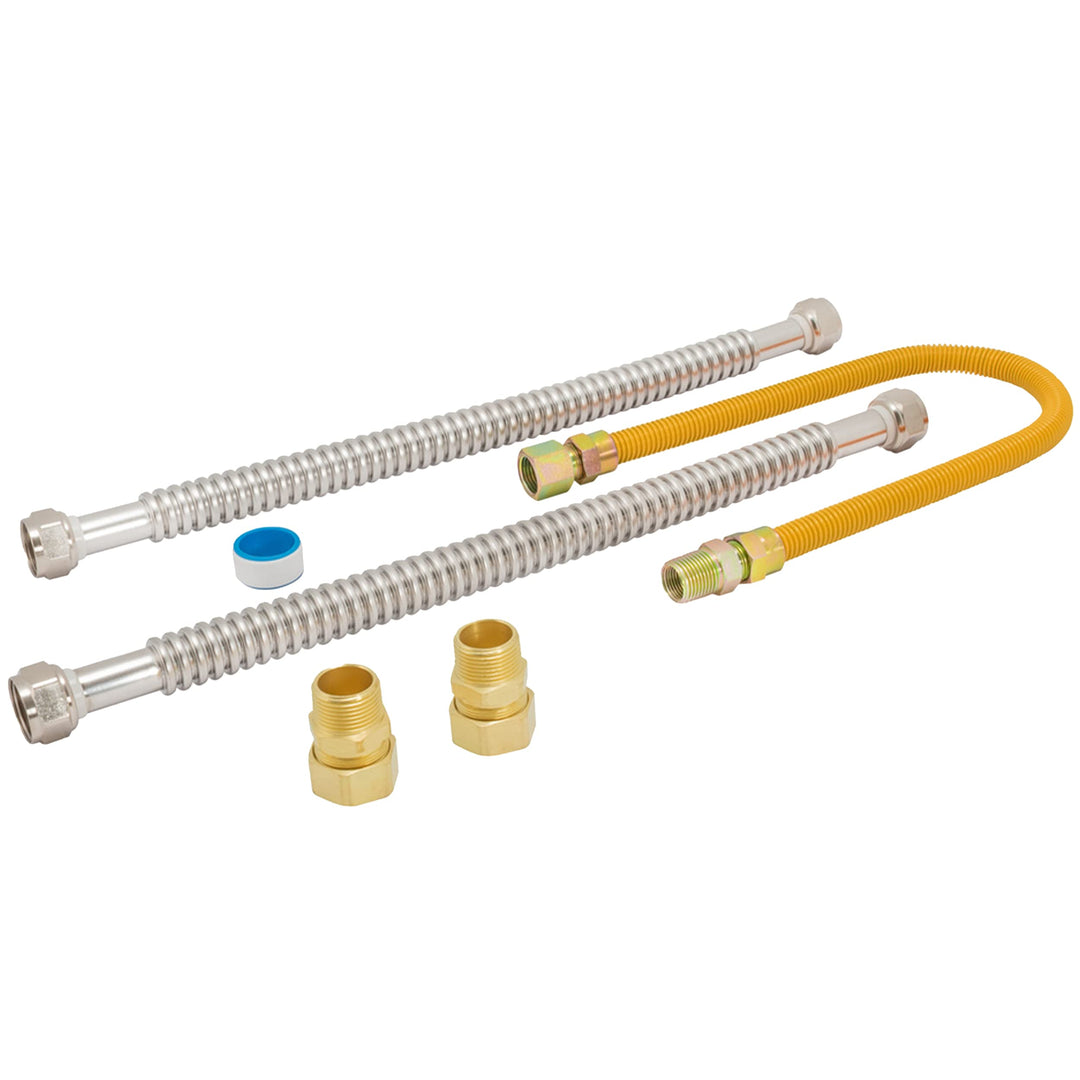 Eastman Gas Water Heater Installation Kit, 18 Inch Corrugated Stainless Steel Water Heater Hoses, 24 Inch Yellow Gas Supply Connector, 48280 Retail $72.23