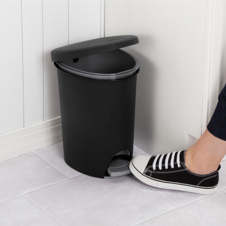 Sterilite 2.6 Gallon Ultra StepOn Wastebasket w/ Lid, Small Plastic Trash Can for the Bathroom, Bedroom, or Dorm, Pedal and Liner, Black, 2-Pack