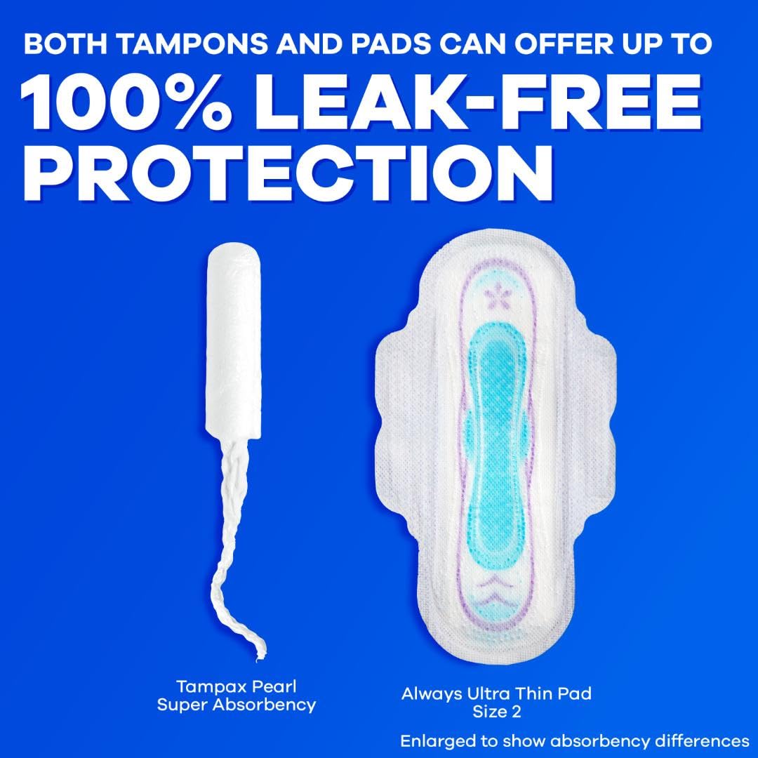 Tampax Pearl Tampons for Women, with LeakGuard Braid, Super Plus Absorbency, Unscented, 50 Count
