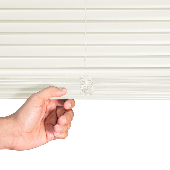 CHICOLOGY Cordless Mini Blinds, 1 Inch Vinyl Window Blinds, Room Darkening & Privacy, Easy Install with Adhesive Brackets, Child Safe, for Windows, Doors & Campers, Alabaster,72" W x 36" H Retail $22.99