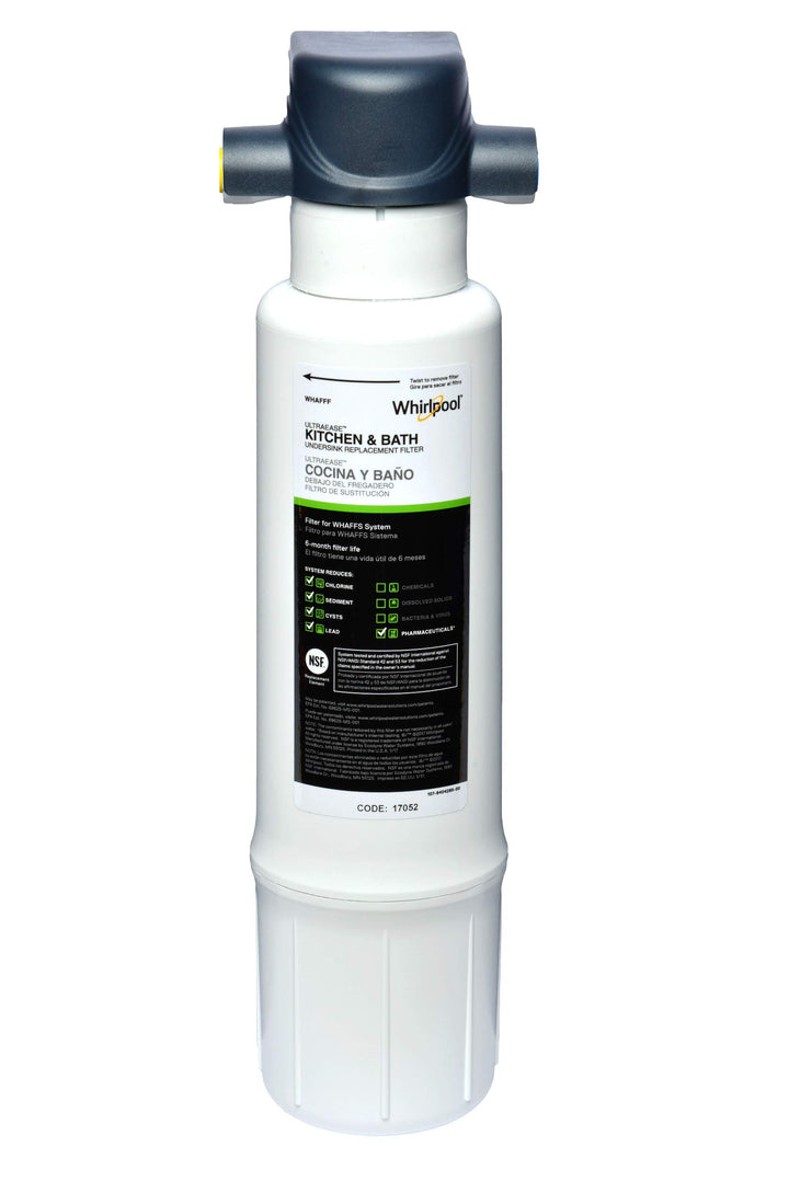 Whirlpool WHAFFS Sink Water Filtration System | Sleek Fit for Kitchen and Bathroom | Easy to Replace UltraEase Filter Cartridges, Blue