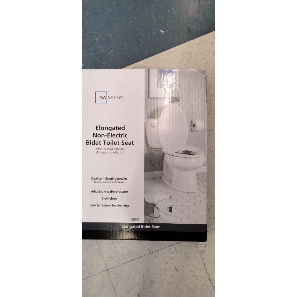Mainstays Elongated Non-Electric Bidet Toilet Seat with Dual Self-Cleaning Nozzles  Daisy White