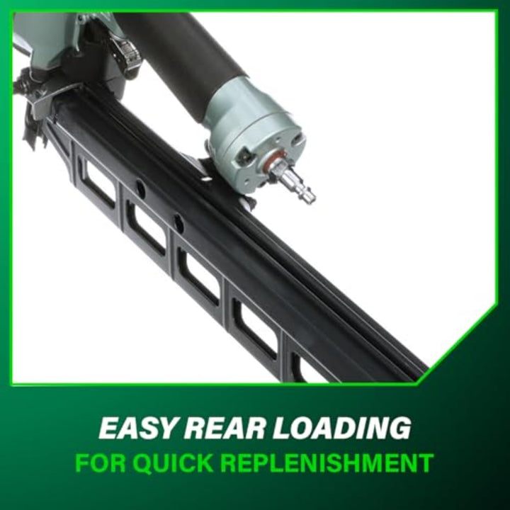 Metabo HPT Framing Nailer, Pro-Preferred Pneumatic Power Nailer & Framing Tool For Flooring, Roof Decking & More, Rapid Response Cylinder Valve, 21Ã‚Â° 2" to 3-1/4" Plastic Collated Nails, NR83A5(S)