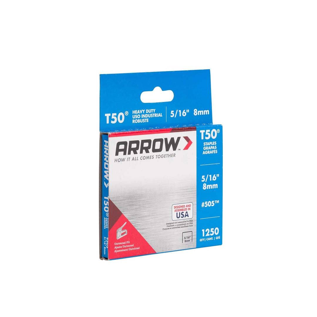 Arrow 505 Heavy Duty T50 5/16-Inch Leg Length, 3/8-Inch Crown, Staples for Upholstery, Construction, Furniture, Crafts, 1250-Pack, Grey