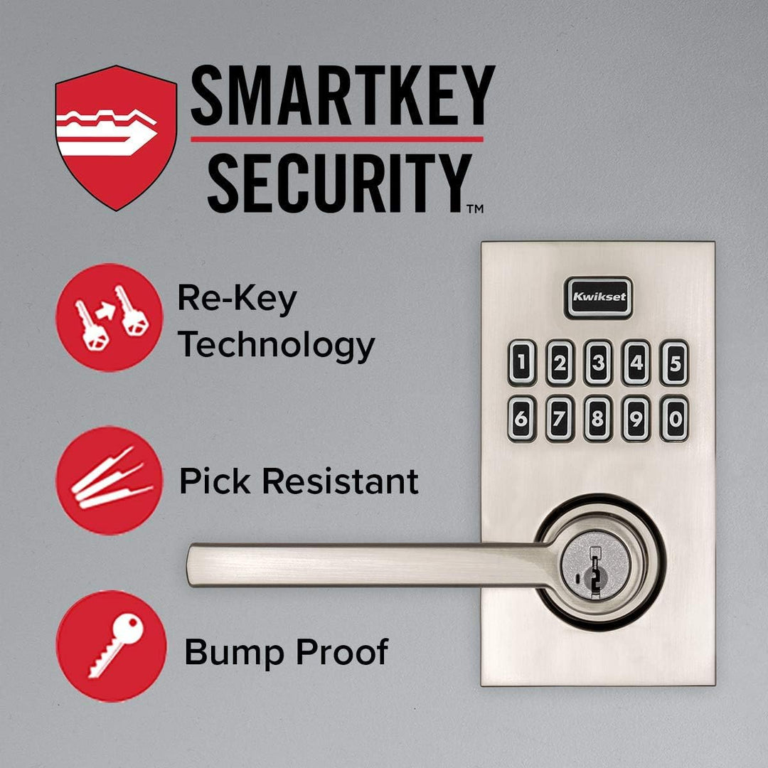 Kwikset SmartCode 917 Keypad Keyless Entry Traditional Residential Electronic Lever Deadbolt Alternative with Tustin Door Handle and SmartKey Security, Satin Nickel Retail $129.00