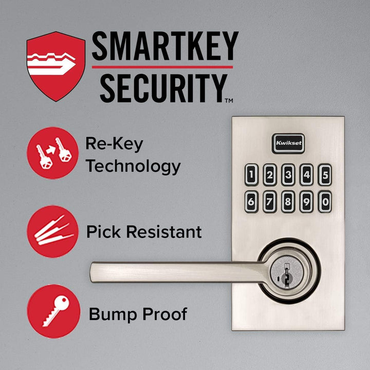 Kwikset SmartCode 917 Keypad Keyless Entry Traditional Residential Electronic Lever Deadbolt Alternative with Tustin Door Handle and SmartKey Security, Satin Nickel Retail $129.00