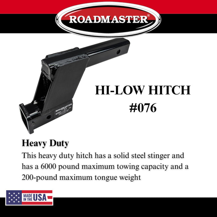 Roadmaster 076 Hi-Low Receiver Hitch with 6" Offset fits 2" Receiver Hitch | 6000 lbs Towing Capacity | 200 lbs Max Tongue Weight | Durable Powder Coat Finish | Made in The USA