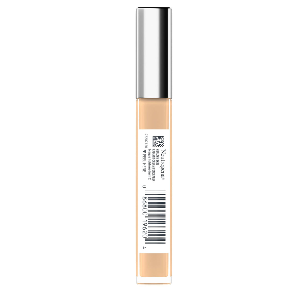 Neutrogena Healthy Skin Radiant Lightweight Brightening Cream Concealer with Peptides & Vitamin E Antioxidant, Non-Comedogenic, Bisque Light/Medium 02 neutral undertones, 0.24 fl. oz