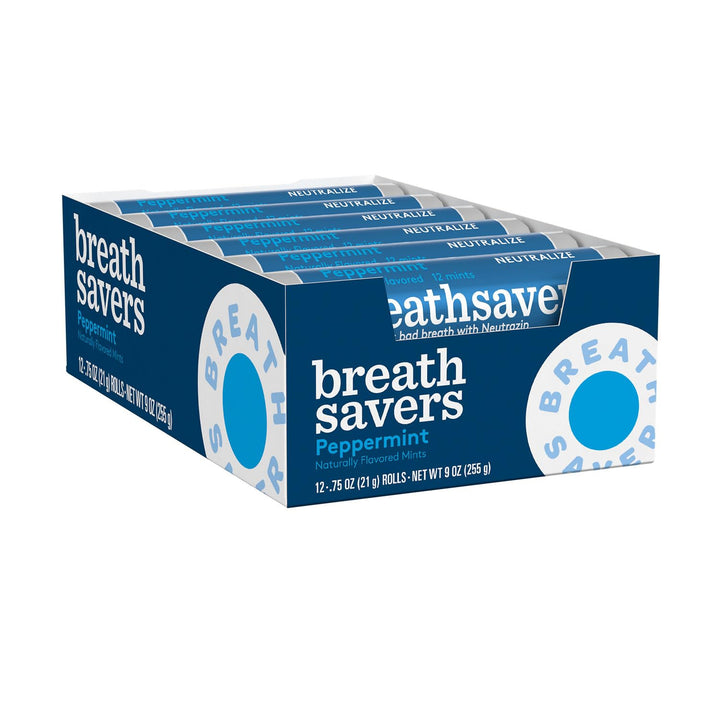 BREATH SAVERS Peppermint Flavored Sugar Free Breath Mints Rolls, .75 oz (12 Count) Retail $13.51