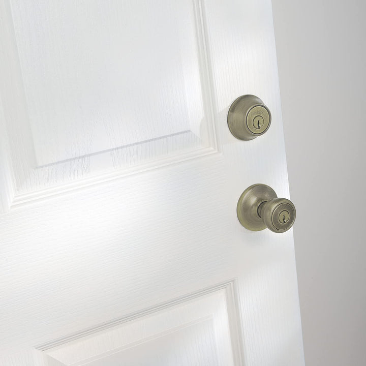 Kwikset 690 Tylo Entry Knob and Single Cylinder Deadbolt Combo 6-Pack, Antique Brass Retail $32.99