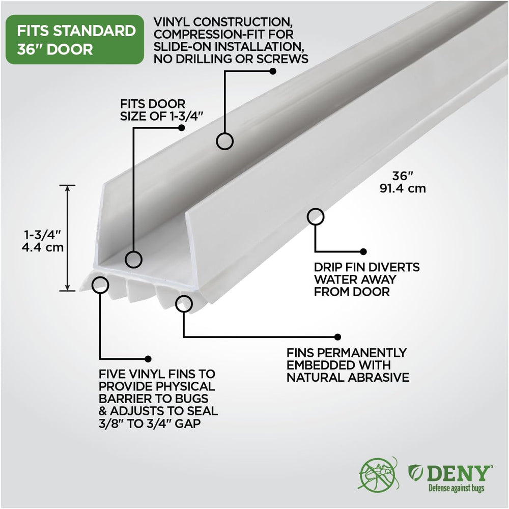 M-D Building Products 40717 Vinyl DENY™ Heavy-Duty U-Shape Slide-On Under Door Seal, Easy-to-Install, Weatherproof Seal for Doors, Bug Stopper, Effective Draft Blocker, Ideal for Home (36 Inch, White) Retail $24.92