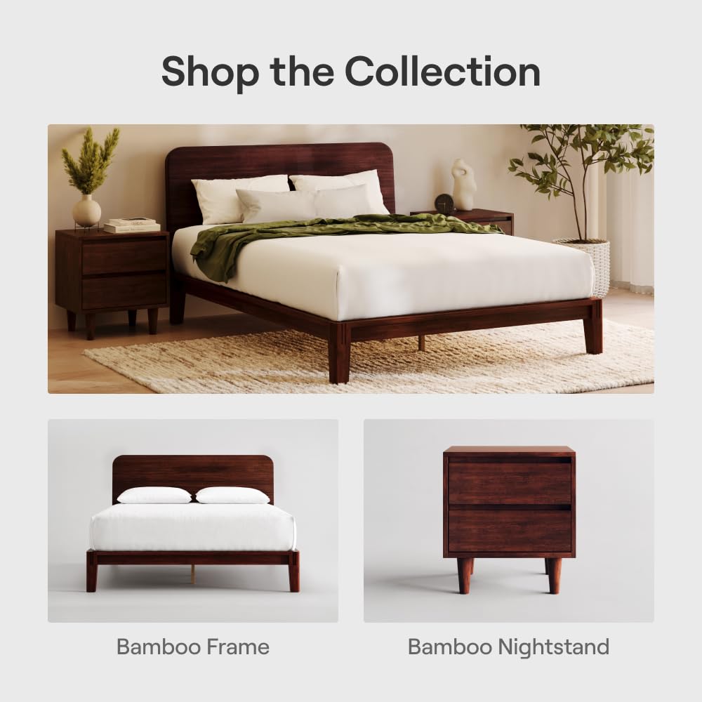Nectar Bamboo Platform Bed Frame - King - Walnut - Floating Center Support Legs - 12” Height - Easy Tool Free Set Up - Contemporary and Durable - Sturdy Wooden Support Slats - Holds Up to 800 Pounds Retail $499.00