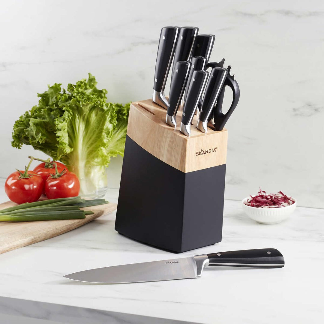 10-Piece Knife Set By Goofy Turtle Constract 10-Piece Knife Block Set – Medium, Silver Stainless Steel Kitchen Knives with Wood Storage Block, Precision Cutting Tools Retail $79.99