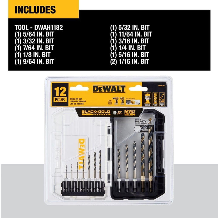 Dewalt Black & Gold Impact Ready Metal Drill Bit 12Pc Set
