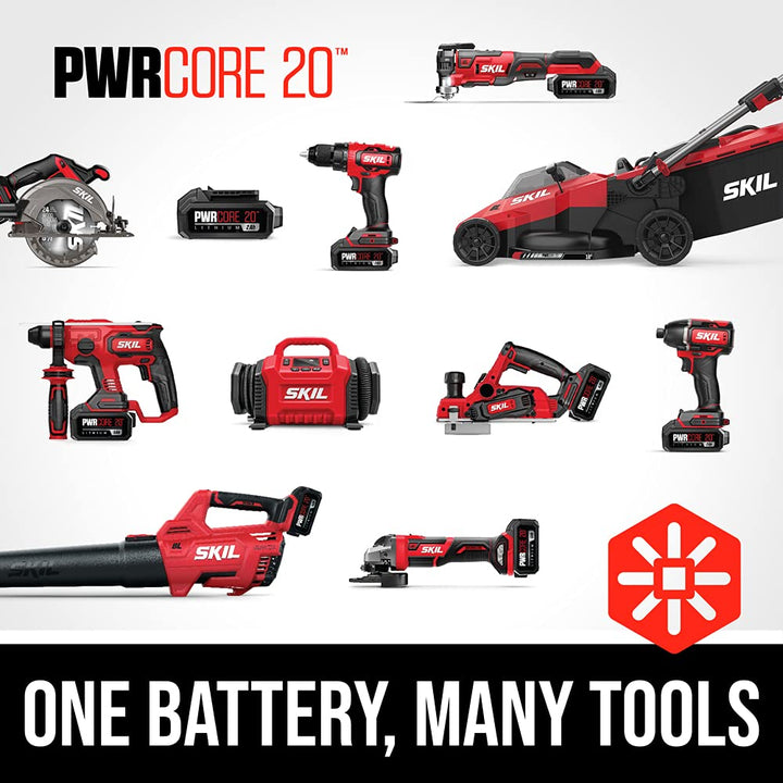 SKIL PWR CORE 20 Brushless 18" Lawn Mower Kit Including Two 4.0 Ah Batteries and Dual Port Charger-PM4912B-20 Retail $299.99
