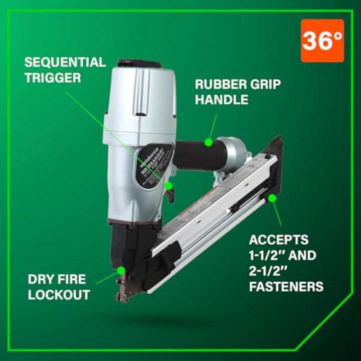 Metabo HPT Strap-Tite Metal Connector Nailer, Pro-Preferred Pneumatic Power Nailers, Connector Tool for Pre-Punched Connectors, 36° Short Magazine, 1-1/2" to 2-1/2", NR65AK2S Retail $279.00