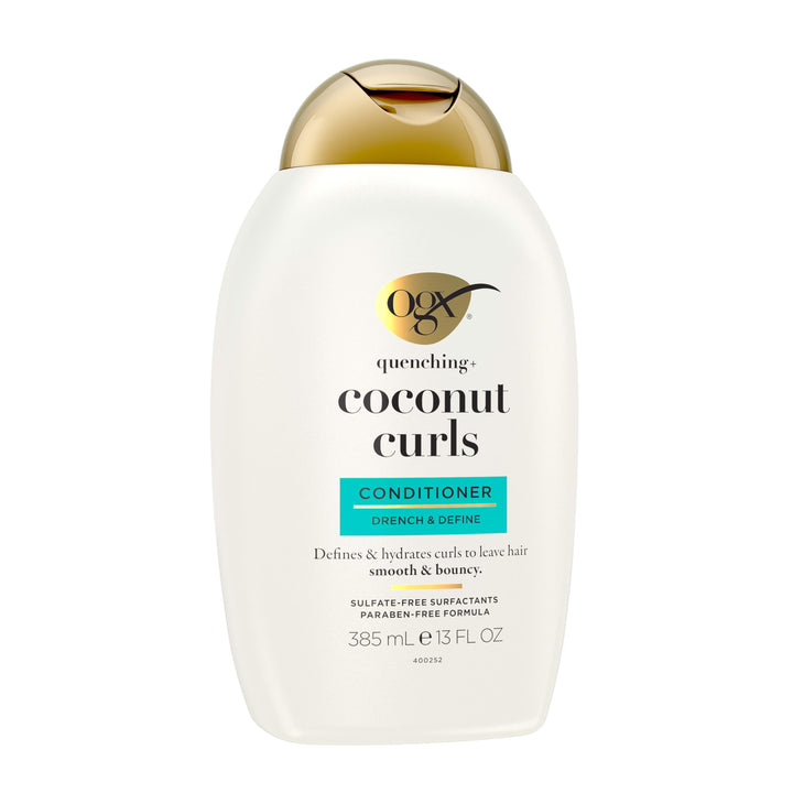 OGX Quenching + Coconut Curls Curl-Defining Conditioner, Nourishing Curly Hair Conditioner with Coconut /Citrus Oil & Honey, Paraben-Free with Sulfate-Free Surfactants, 13oz