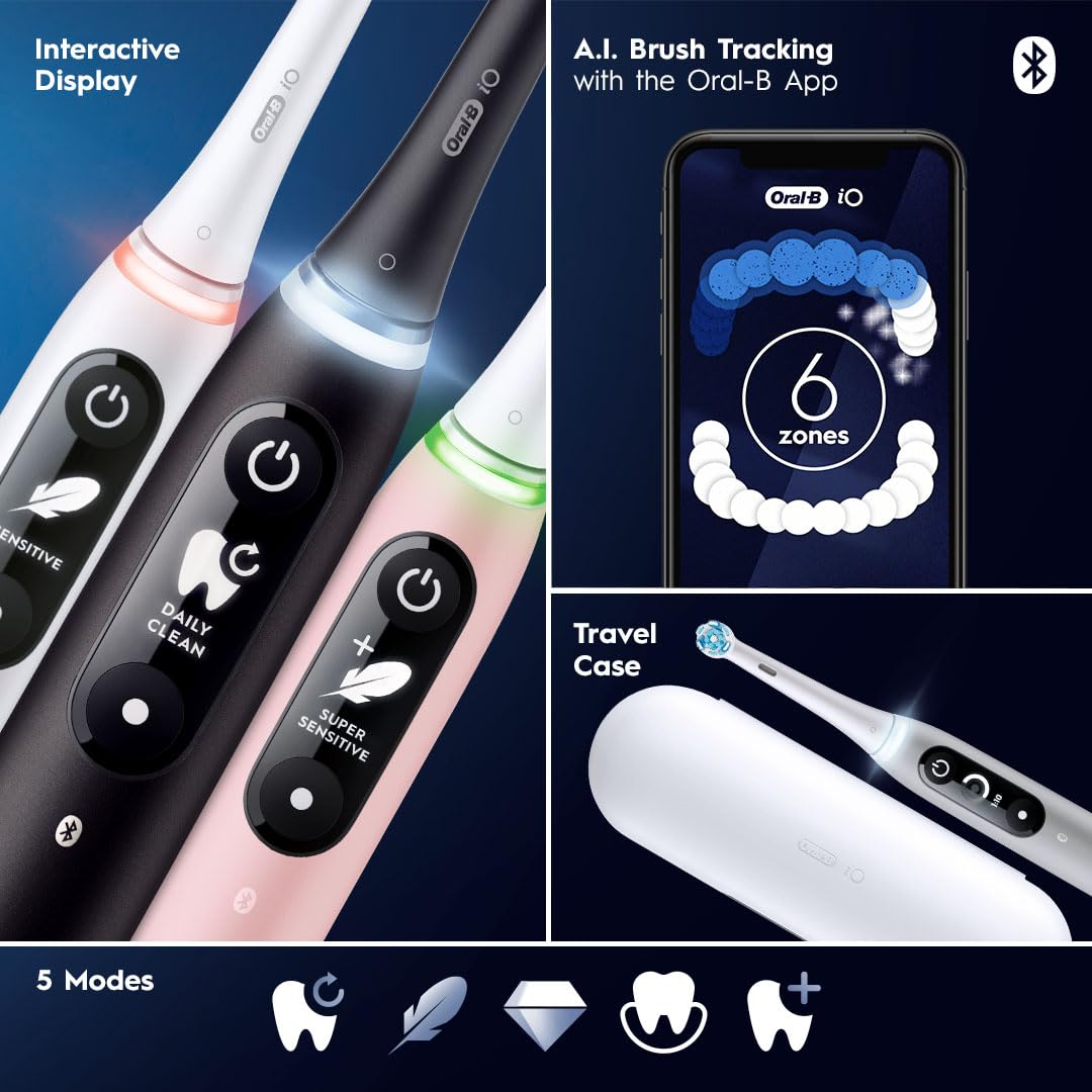 Oral-B Rechargeable Electric Toothbrush, iO6 Connected Coach, 5 Cleaning Modes, Visual Pressure Sensor to Protect Gums, Interactive Display, Travel Case, Gray Opal Retail $119.94