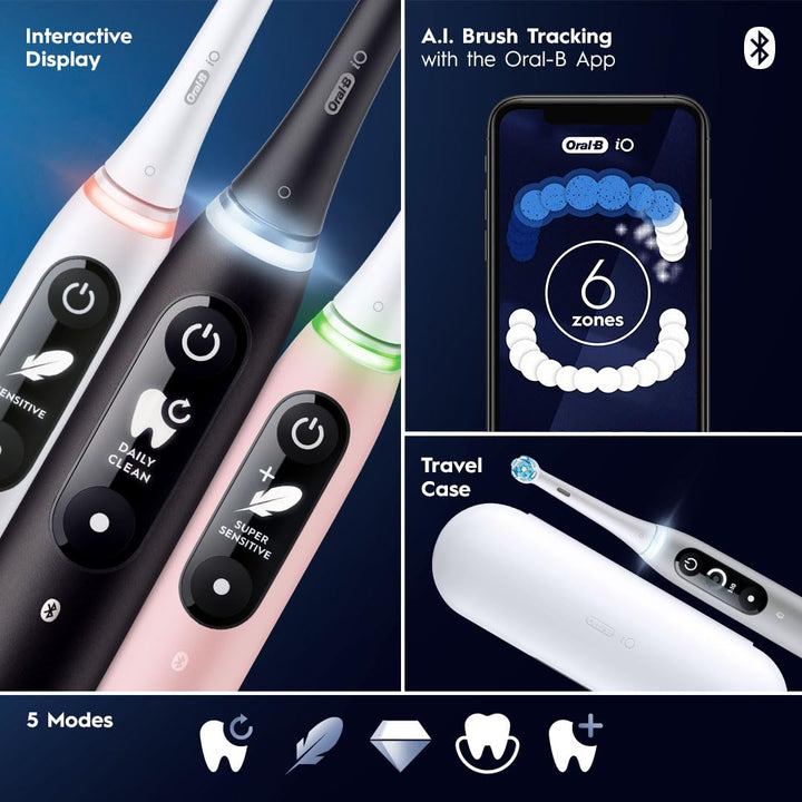 Oral-B Rechargeable Electric Toothbrush, iO6 Connected Coach, 5 Cleaning Modes, Visual Pressure Sensor to Protect Gums, Interactive Display, Travel Case, Gray Opal Retail $119.94
