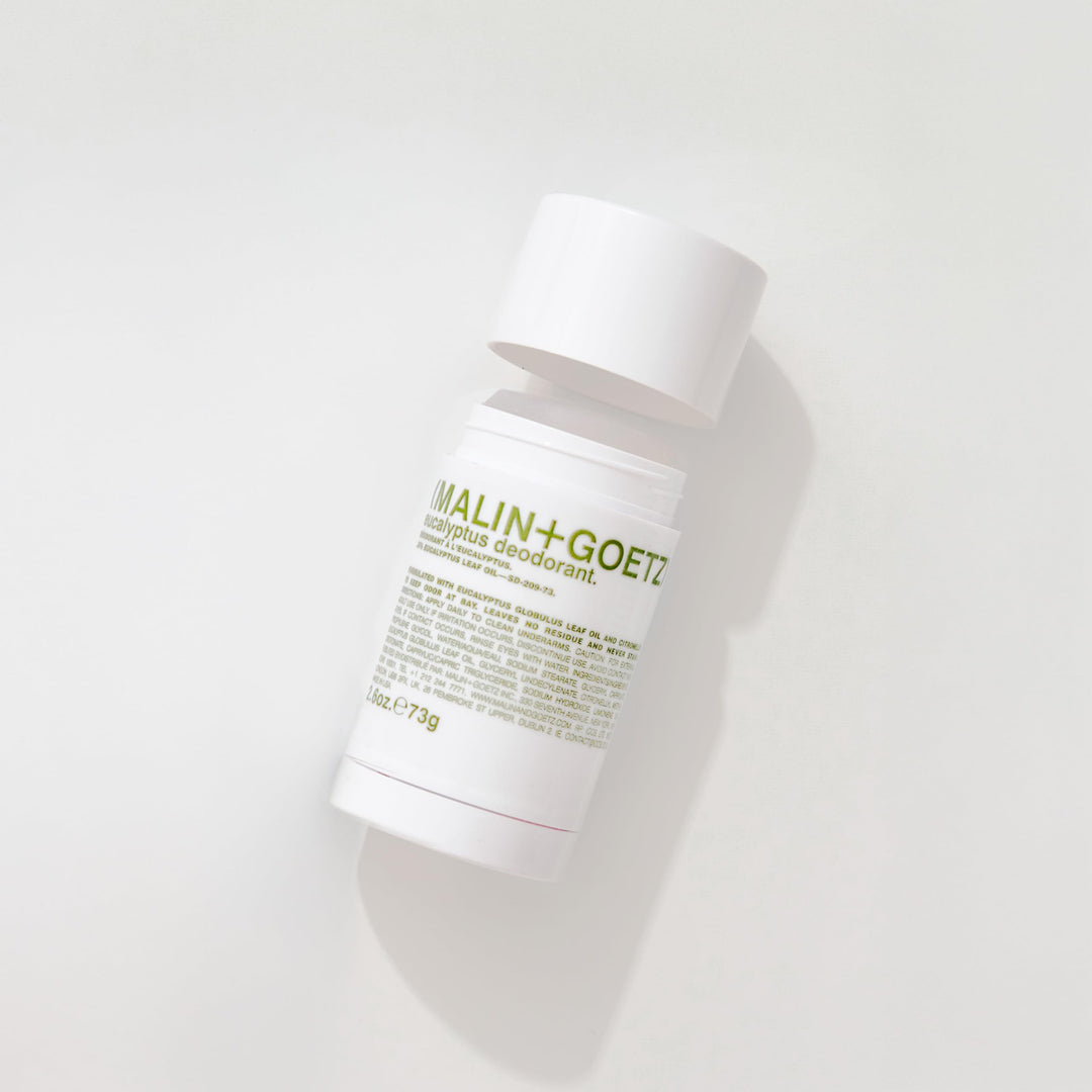 Malin + Goetz Eucalyptus Deodorant, natural effective odor & sweat defense, for all skin types, clear color, no residue/stains, free of aluminum, alcohol, baking soda, parabens, cruelty free 2.6 Fl Oz