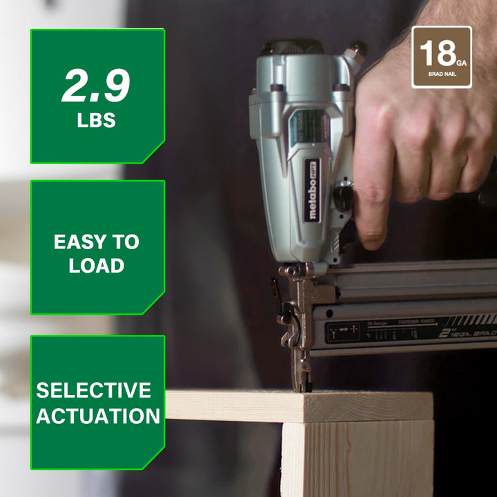 Metabo HPT Pro Brad Nailer, Pro-Preferred Pneumatic Finish Power Nailer for Trim Work, Furniture Building, Lightweight and Durable with Aluminum Magazine, 18 Gauge, 5/8" to 2" Brad Nails, NT50A5 Retail $159.00