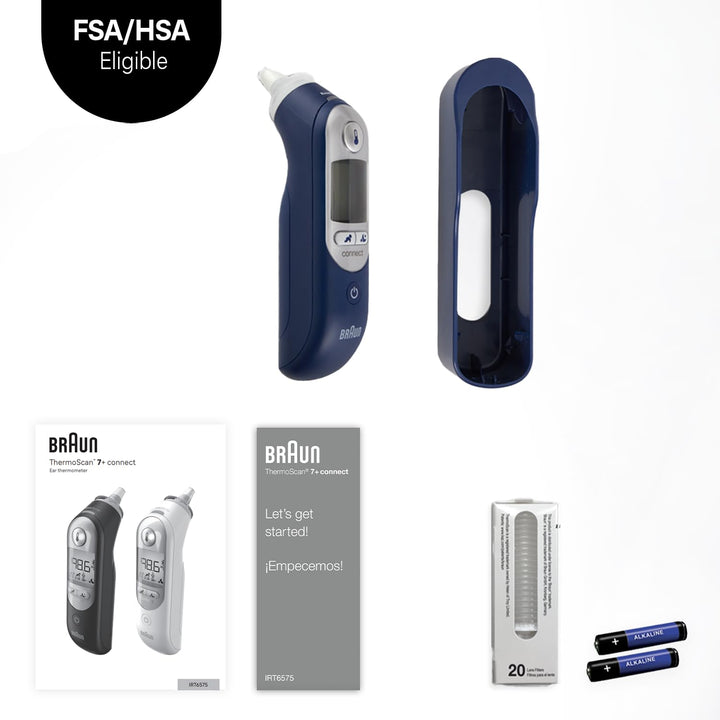 Braun ThermoScan 7+ Connect Digital Ear Thermometer - Family Care App Compatible, Age Precision Technology, Color-Coded Display, No. 1 Brand Recommended by Pediatricians