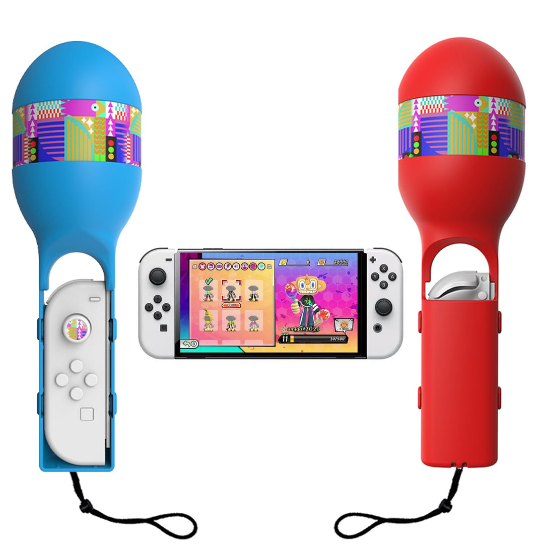 2Pcs Game Sand Hammer Hand Grip for Switch/Switch OLED, Compatible with Switch Samba De Amigo Party Central/ Switch Left and Right Sand Hammer Grip with Wrist Strap Sport Game Accessories (Blue-red) Retail $10.00