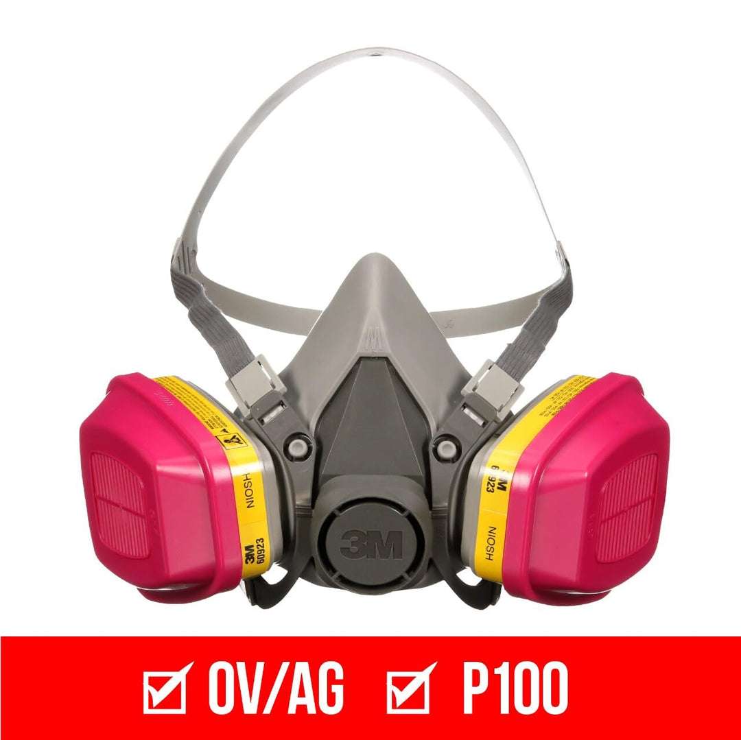 3M P100 / OV / AG Multi-Purpose Reusable Respirator 62023 Medium Size NIOSH-APPROVED P100 / Organic Vapor / Acid Gas Rated Filters Adjustable Head Straps Comfortable & Lightweight (62023H1-DC)