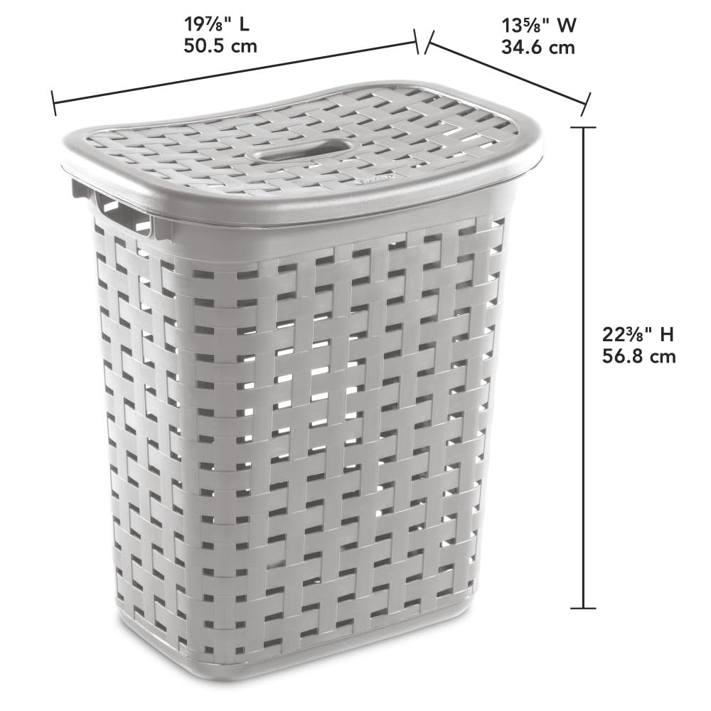 Sterilite Plastic Weave Laundry Hamper with Lid, Decorative Pattern with Handles to Carry Clothes Between the Laundry Room and Bedroom, Gray, 4-Pack Retail $11.99