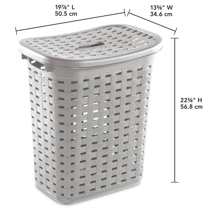 Sterilite Plastic Weave Laundry Hamper with Lid, Decorative Pattern with Handles to Carry Clothes Between the Laundry Room and Bedroom, Gray, 4-Pack Retail $11.99