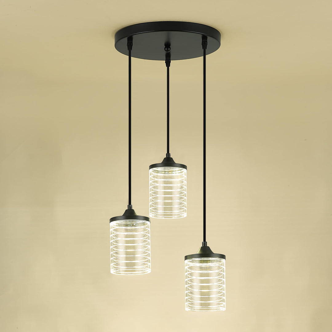 JAZAVA 3-Light Black Pendant Light Fixtures, Modern LED Hanging Light, 24W 3000/4500/6000K Kitchen Island Light for Dining Room Bedroom Hallway Entrance, PL106BK Retail $99.00
