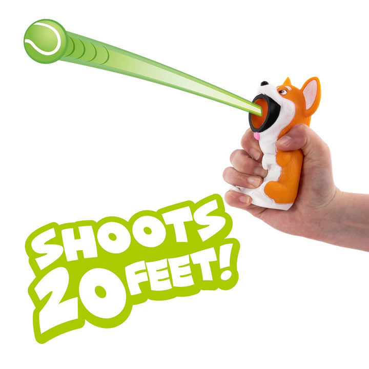 Hog Wild Corgi Ball Popper Toy - Stocking Stuffer Includes 4 Soft Foam Balls - Squeeze to Pop Air Powered Balls to 20 Feet - Launcher Safe for Indoor/Outdoor Play - Party Favor Gift for Kids Ages 5+