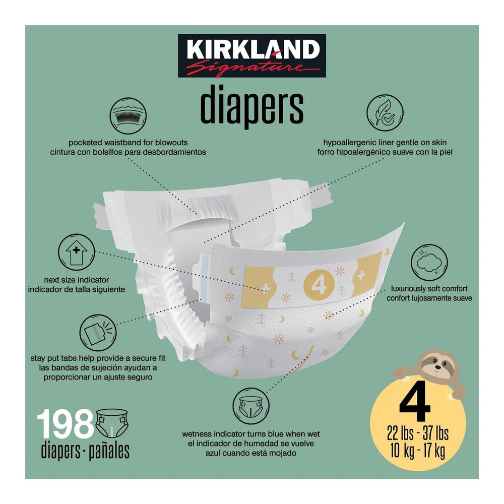 Kirkland Signature Diapers, Size 4 (22-37 Pounds), 198 Count Retail $69.99