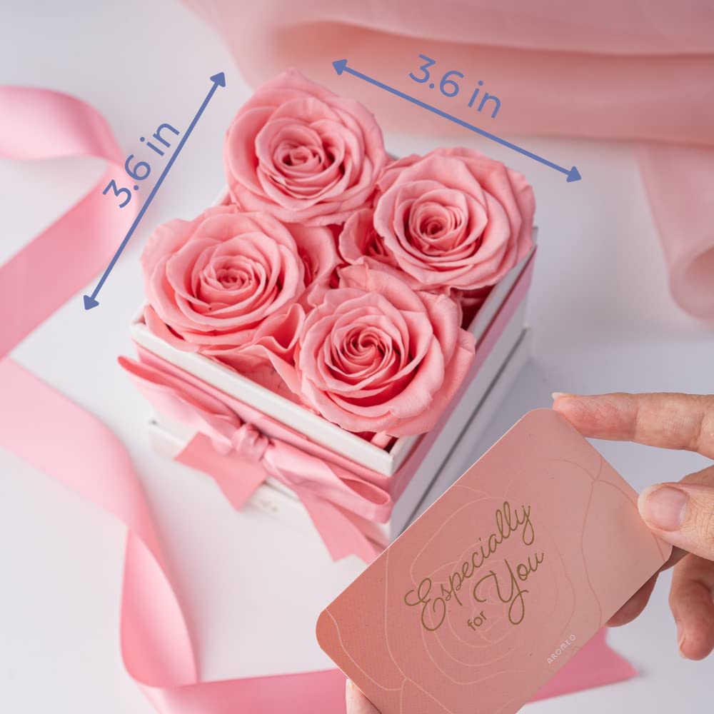 AROMEO Pink Roses, A Gift That Lasts | Fresh Flowers for Delivery, Mothers Day Gifts, Mom, Girlfriend, Wife, Mother, Birthday, Women Gift. Preserved Fresh Cut Zero Maintenance Roses with Box Retail $69.99
