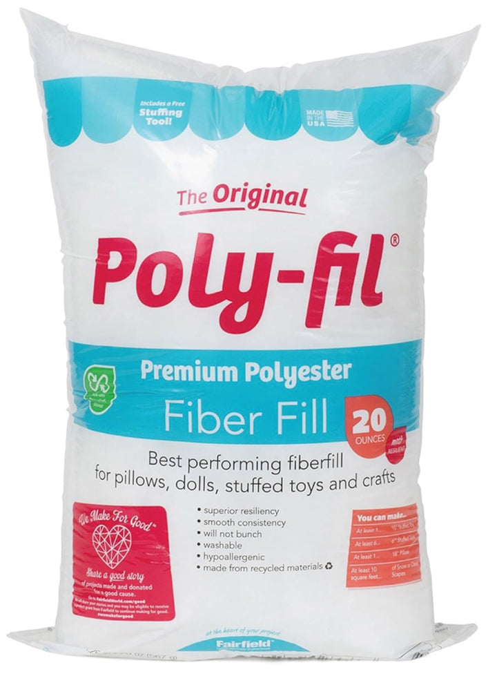 Fairfield The Original Poly-Fil, Premium Polyester Fiber Fill, Soft Pillow Filler, Stuffing for Stuffed Animals, Toys, Cloud Decorations, and More, Machine-Washable, 20-ounce Bag Retail $27.73