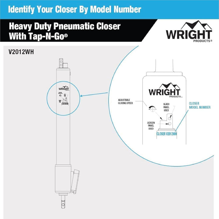 Wright Products Heavy Duty Pneumatic Screen & Storm Door Closer with EZ-Hold – Adjustable Speed, Durable & Easy Install, for Out-Swinging Doors (Tranistional, White) Retail $31.98