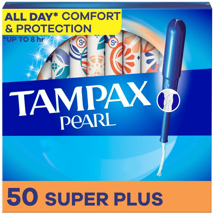 Tampax Pearl Tampons for Women, with LeakGuard Braid, Super Plus Absorbency, Unscented, 50 Count