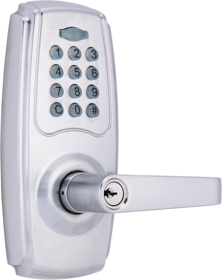 BRINKS ANSI Grade 2 Keypad Door Lock with Handle for Commercial & Residential Use, Keyless Entry Door Lock, 99 User Codes, Auto-Relock, Battery with Backup Keyway (Satin Nickel) Retail $156.84