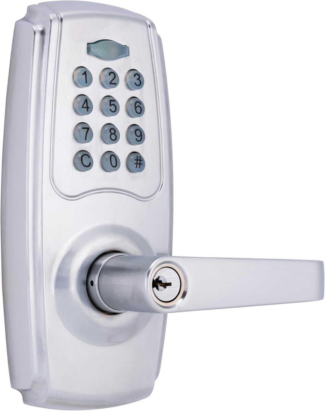 BRINKS ANSI Grade 2 Keypad Door Lock with Handle for Commercial & Residential Use, Keyless Entry Door Lock, 99 User Codes, Auto-Relock, Battery with Backup Keyway (Satin Nickel) Retail $156.84