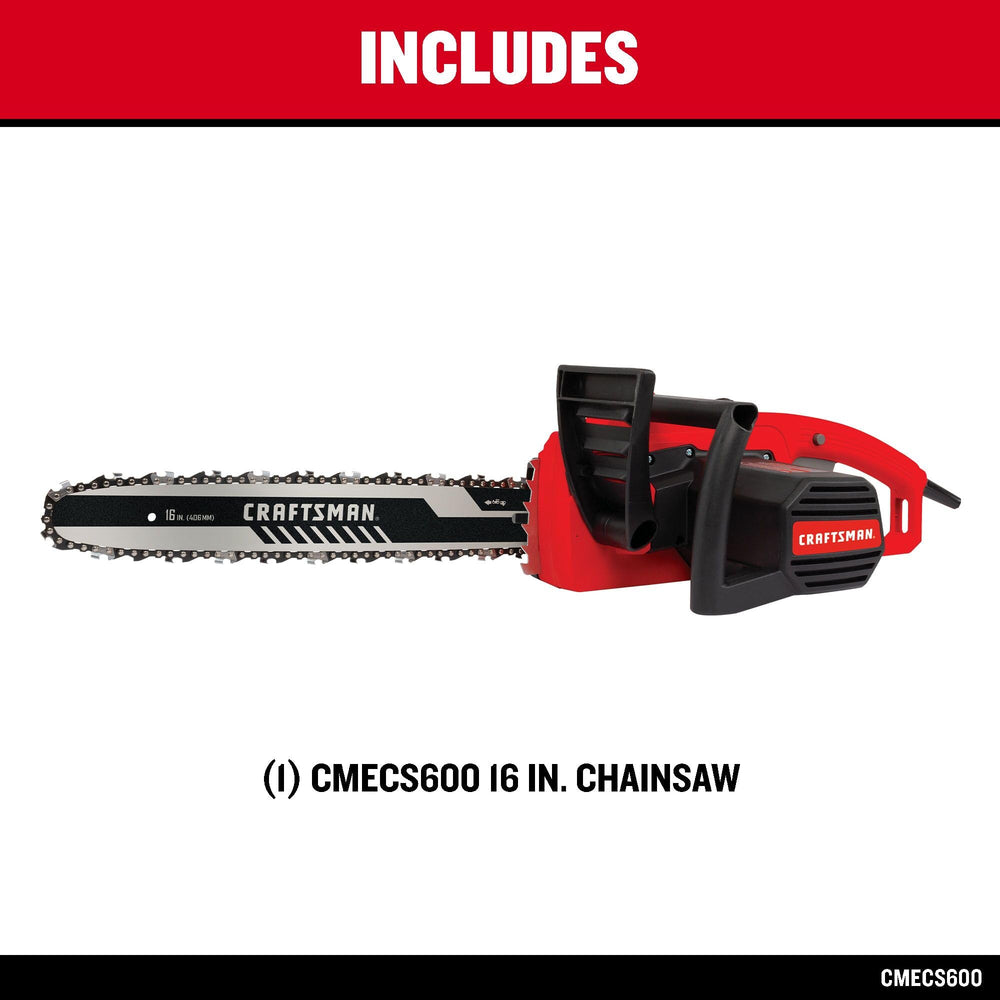 CRAFTSMAN Electric Chainsaw, 16 Inch, 12 Amp Corded Chain Saw Electric, Ergonomic, Powerful Motor (CMECS600) Retail $99.00