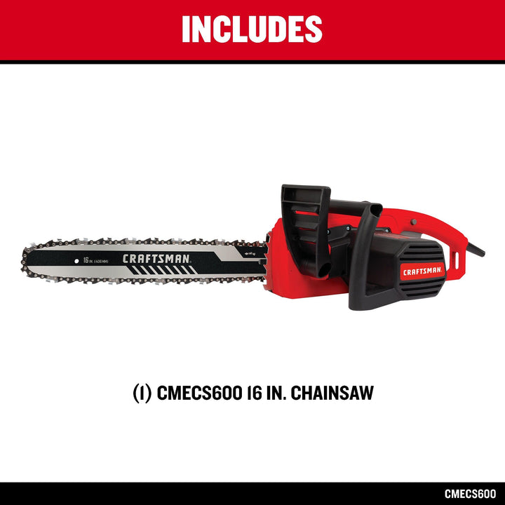 CRAFTSMAN Electric Chainsaw, 16 Inch, 12 Amp Corded Chain Saw Electric, Ergonomic, Powerful Motor (CMECS600) Retail $99.00